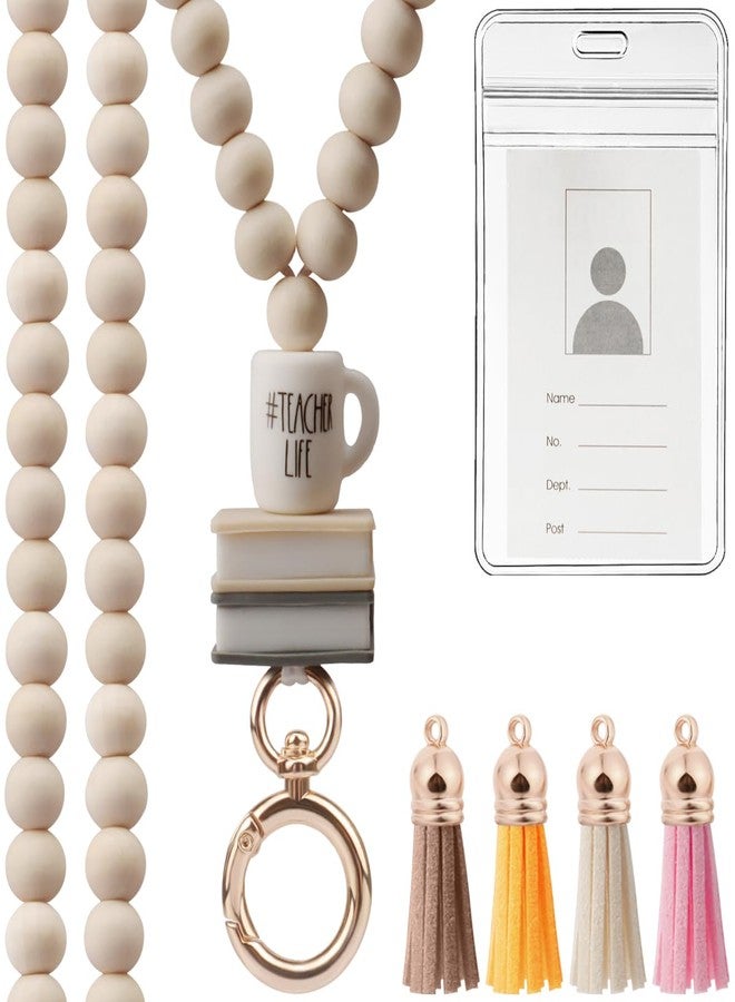 UGELOKI 2024 Teacher Lanyard with ID Holder, Fashion Wood Beaded Lanyard for Key, Super Cute Boho Breakaway Lanyard for Women - Image 1