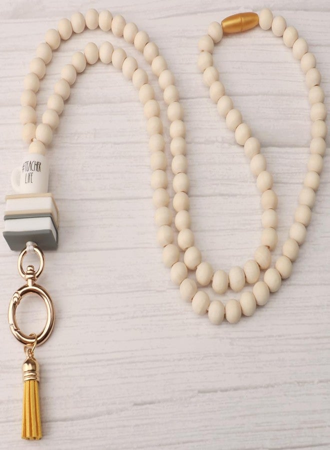 UGELOKI 2024 Teacher Lanyard with ID Holder, Fashion Wood Beaded Lanyard for Key, Super Cute Boho Breakaway Lanyard for Women - Image 2