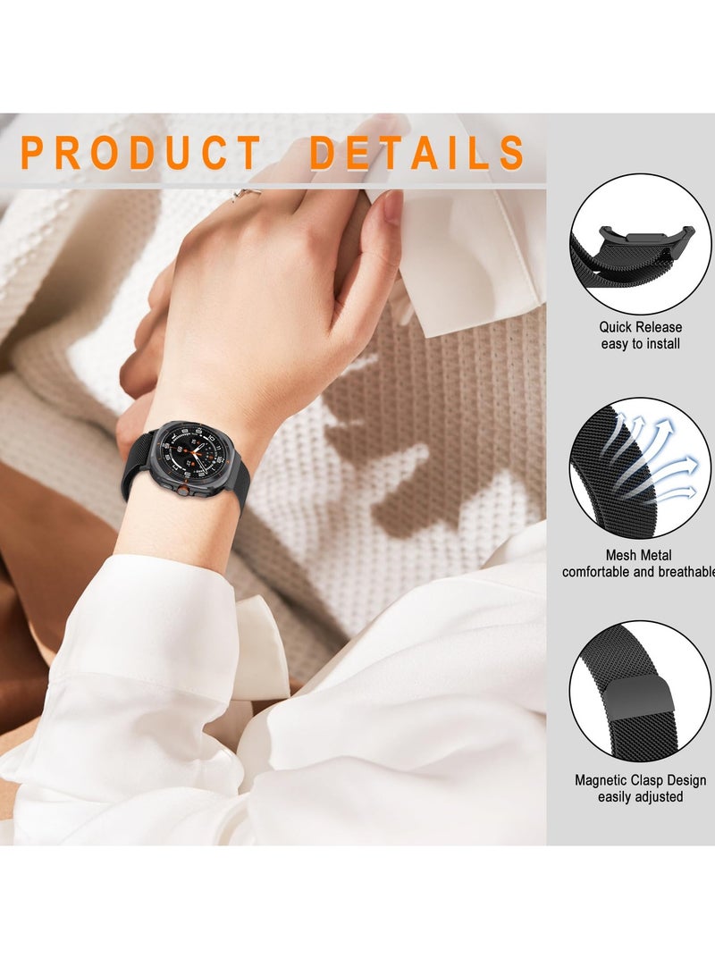 S-Color Galaxy Watch Ultra Strap Magnetic Metal Wistband Stainless Steel Mesh Milanesse Loop Magnet Clasp Replacement Strap Compatible for Samsung Galaxy Watch Ultra Band Watch 7 47mm Men Women - Image 2