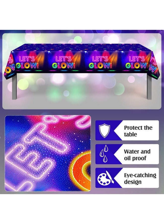 Tegeme Glow Tablecloth 86 X 51 Inch Glow In The Dark Tablecloth Disposable Tablecloths For Glow Theme Neon Party Black Light Party Supplies(2 Pieces) - Image 3