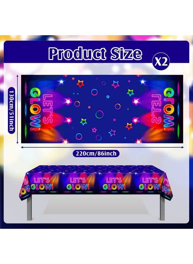 Tegeme Glow Tablecloth 86 X 51 Inch Glow In The Dark Tablecloth Disposable Tablecloths For Glow Theme Neon Party Black Light Party Supplies(2 Pieces) - Image 2