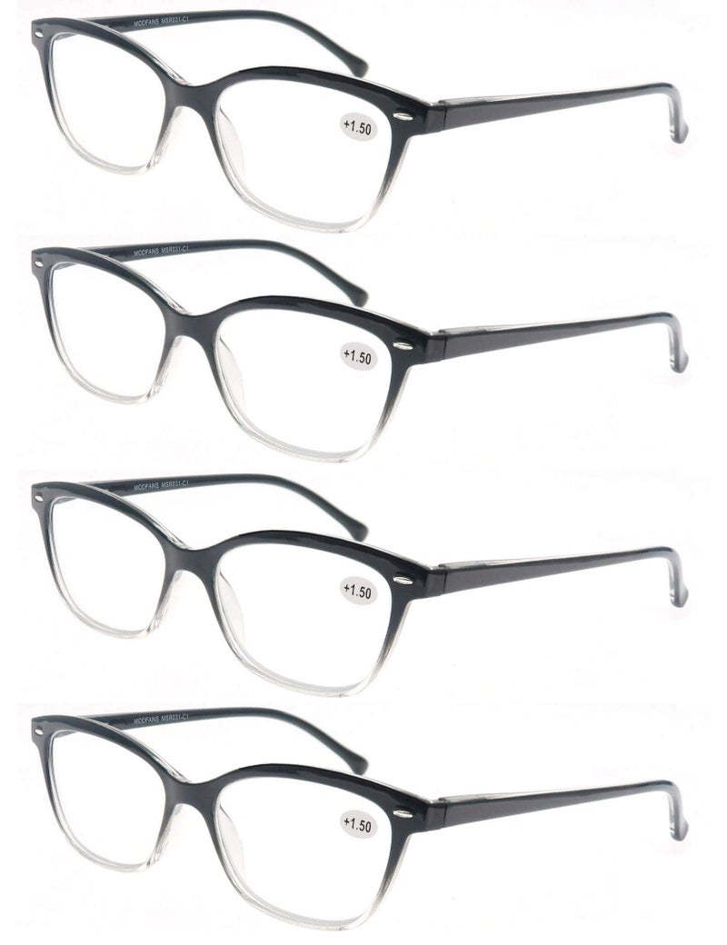 MODFANS Women Reading Glasses 15 4 Pair Stylish Ladies Readers with Comfort Spring Hinge Pattern Design Pouch Included Black