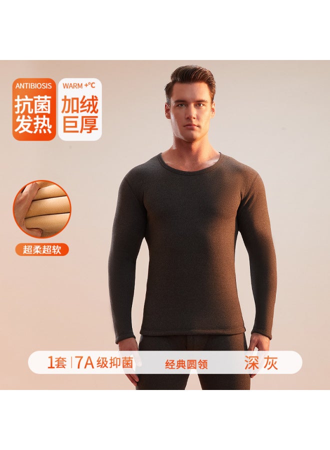 Men's Thermal Underwear Women's Fleece Lined Thickened Autumn Clothes Set Round Neck High Waist Extra Thick Mid-neck Base Layer Cold Protection
