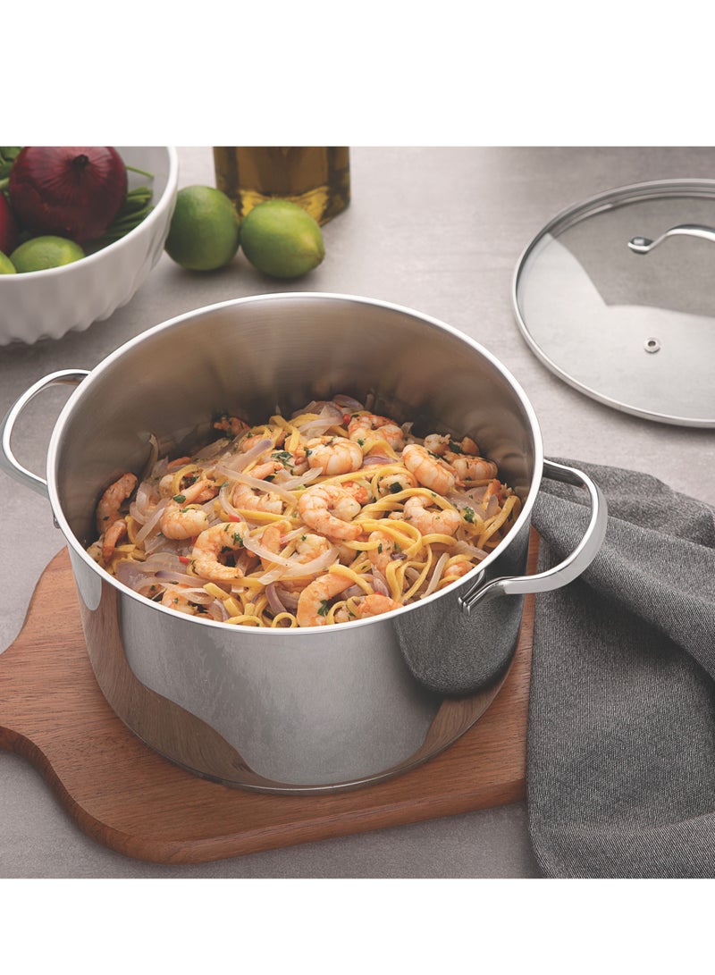 TRAMONTINA Since 1911,Made in Brazil-  Tramontina, Una Cookware Set, Stainless Steel, 7-Piece Set, Premium Quality, Mirror Finish, Tri-Ply Base, Even Heat Distribution, Faster Cooking, Energy Efficiency, Food Warmth, Tight-Fitting Glass Lids, Steam Vent, Dishwasher Safe, Culinary Pleasure, Elegant Kitchen, Captivating Design, Convenient Cooking, Unmatched Aroma, Flavorful Dishes, Guaranteed Satisfaction - Image 4
