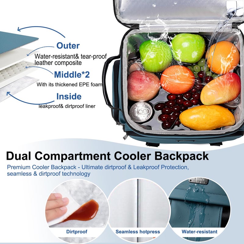 Weitars Insulated Cooler Backpack,Double Deck Waterproof Soft Cooler Bag,Backpack Coolers Leak Proof Lunch Backpack for Men Women for Travel,Camping,Picnic,Beach,Picnic,Outdoor 31L/52 Can (Blue) - Image 4