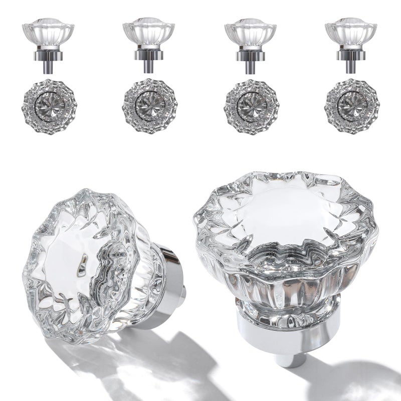 CEYMIO Glass Cabinet Knobs 8 Pack Crystal Vintage Knob for Kitchen Closet Dresser Drawers Cupboard Wardrobe Clear Cabinets Hardwares Unique Decor Accessories with Screws Washers Polished Chrome Base - Image 2