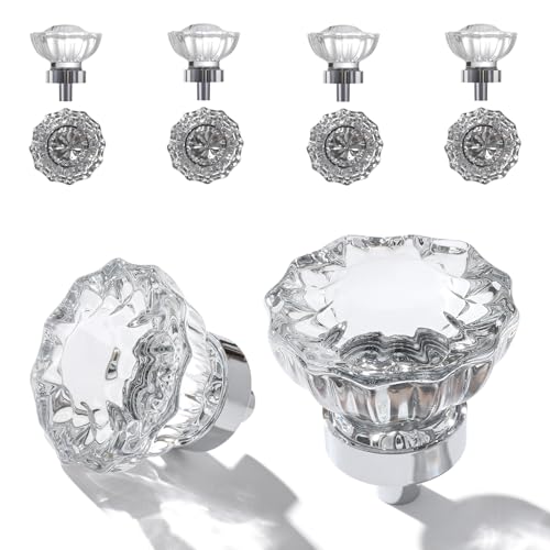 CEYMIO Glass Cabinet Knobs 8 Pack Crystal Vintage Knob for Kitchen Closet Dresser Drawers Cupboard Wardrobe Clear Cabinets Hardwares Unique Decor Accessories with Screws Washers Polished Chrome Base - Image 1
