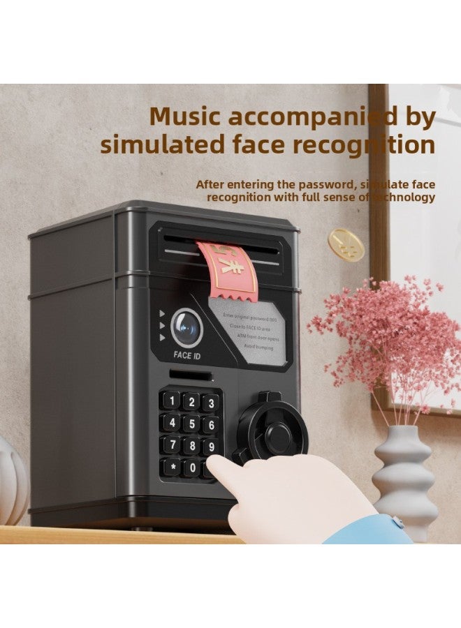 Children's Face Recognition Piggy Bank Automatic Induction Roll Money ATM Large Capacity Password Unlock Piggy Bank Toy-Color:Face Recognition Piggy Bank-black (rechargeable Version)