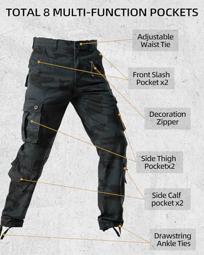 AKARMY Men's Casual Cargo Pants Military Army Camo Pants Combat Work Pants with 8 Pockets E Camouflage 30 - Image 3