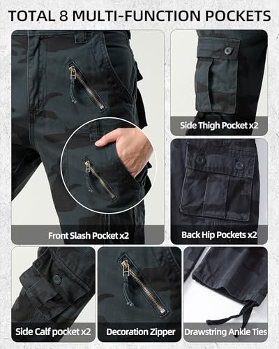 AKARMY Men's Casual Cargo Pants Military Army Camo Pants Combat Work Pants with 8 Pockets E Camouflage 30 - Image 5