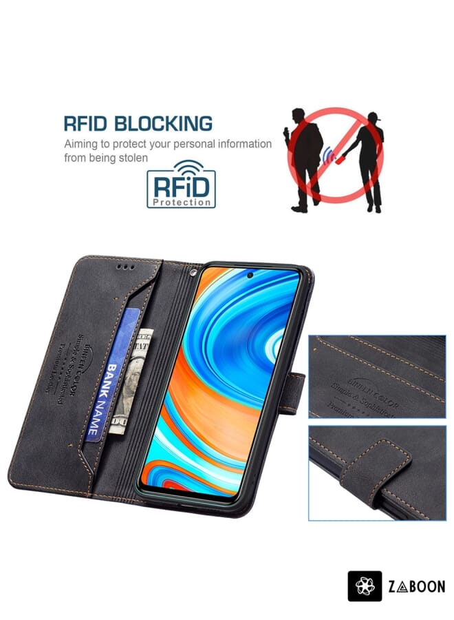 Zaboon Protective Case For Xiaomi Redmi Note 9 Pro Magnetic Clasp RFID Blocking Anti-Theft Leather Case with Holder & Card Slots & Wallet - Image 5