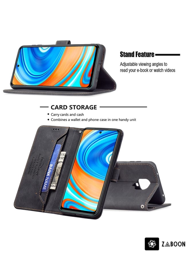 Zaboon Protective Case For Xiaomi Redmi Note 9 Pro Magnetic Clasp RFID Blocking Anti-Theft Leather Case with Holder & Card Slots & Wallet - Image 4