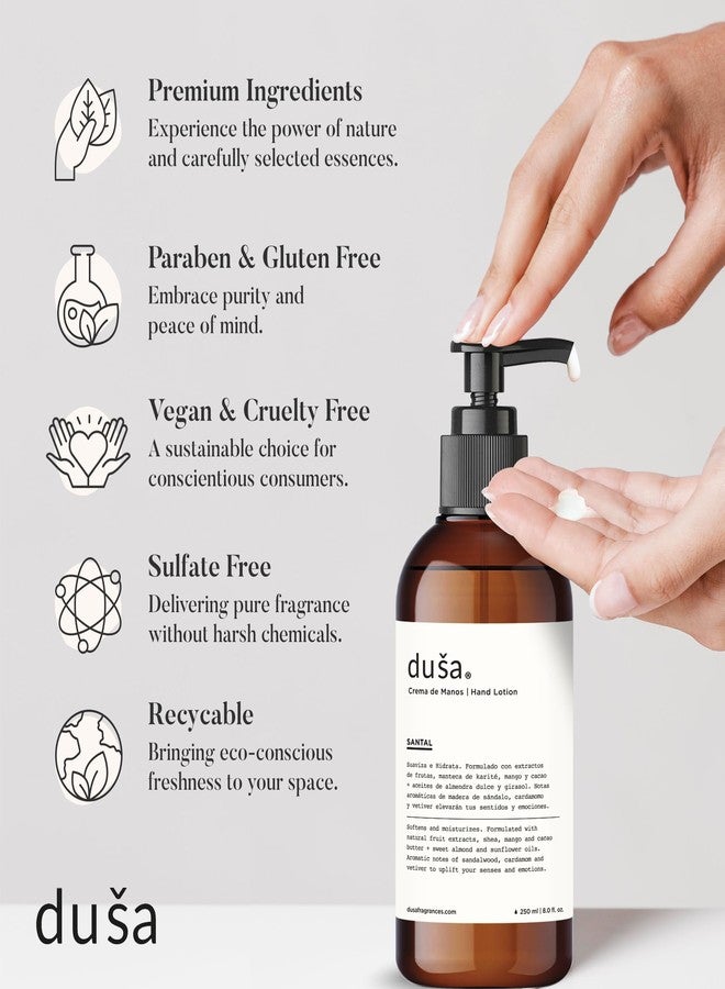 DUSA Premium Natural Santal Hand Lotion – 8 oz - Vegan Moisturizing Hand Cream, Deep Hydration with Shea, Mango & Cocoa Butter, Sweet Almond & Sunflower Oils – Softens & Nourishes Dry Skin - Image 3