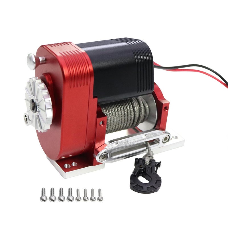 FACCNOY 110 Simulated 8274 Vertical Winch Aluminum 6124V 50lbs Load Capacity for RC Crawler AXIAL SCX10 TRX4 RC4WD Upgrade Part Red - Image 3