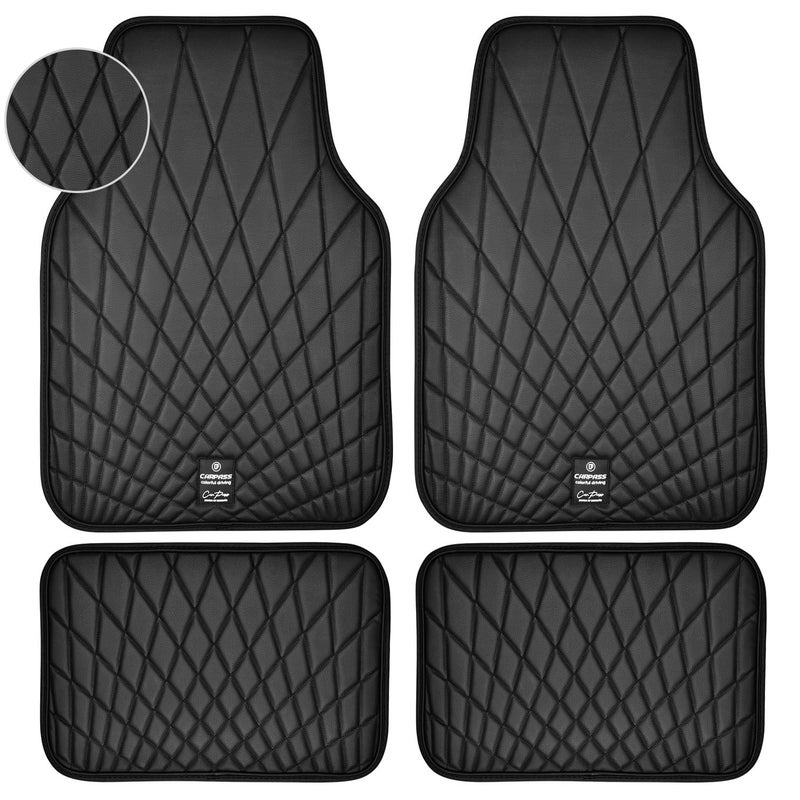 CAR PASS Faux Leather Floor Mats for Cars Luxury Waterproof All Weather Car Mats Full Set AntiSlip Deluxe Automotive Mats Universal Fit for Most SUVVansSedansTrucks 4 Piece All Black - Image 2