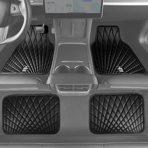CAR PASS Faux Leather Floor Mats for Cars Luxury Waterproof All Weather Car Mats Full Set AntiSlip Deluxe Automotive Mats Universal Fit for Most SUVVansSedansTrucks 4 Piece All Black - Image 4
