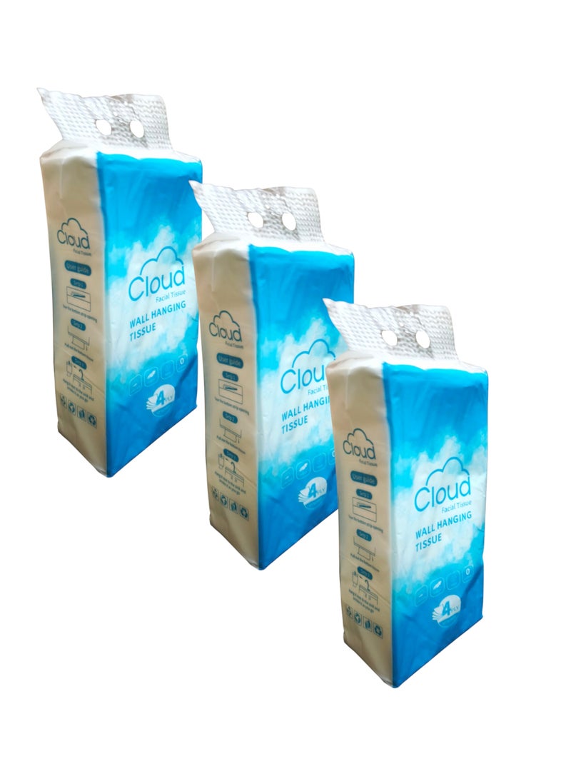 كلاود 3 عبوات من مناديل معلقة على الحائط مكونة من 4 طبقات تحتوي كل منها على 1200 منديل - Image 1