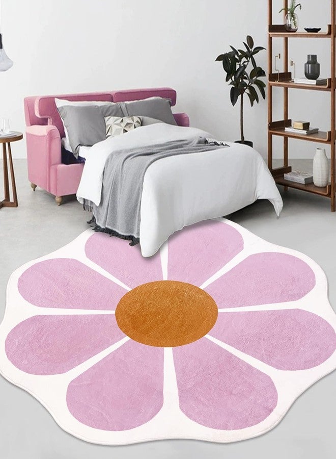 يوستيد سجادة دائرية كبيرة على شكل زهرة من USTIDE، قطرها 63 بوصة، لونها وردي، مناسبة لغرفة النوم وغرفة المعيشة، قابلة للغسل، سجادة أرضية داخلية مزينة بنقوش زهور، مثالية لغرفة نوم الفتيات أو غرفة الأطفال. - Image 3