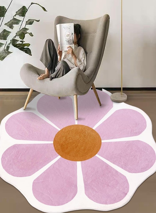 يوستيد سجادة دائرية كبيرة على شكل زهرة من USTIDE، قطرها 63 بوصة، لونها وردي، مناسبة لغرفة النوم وغرفة المعيشة، قابلة للغسل، سجادة أرضية داخلية مزينة بنقوش زهور، مثالية لغرفة نوم الفتيات أو غرفة الأطفال. - Image 2
