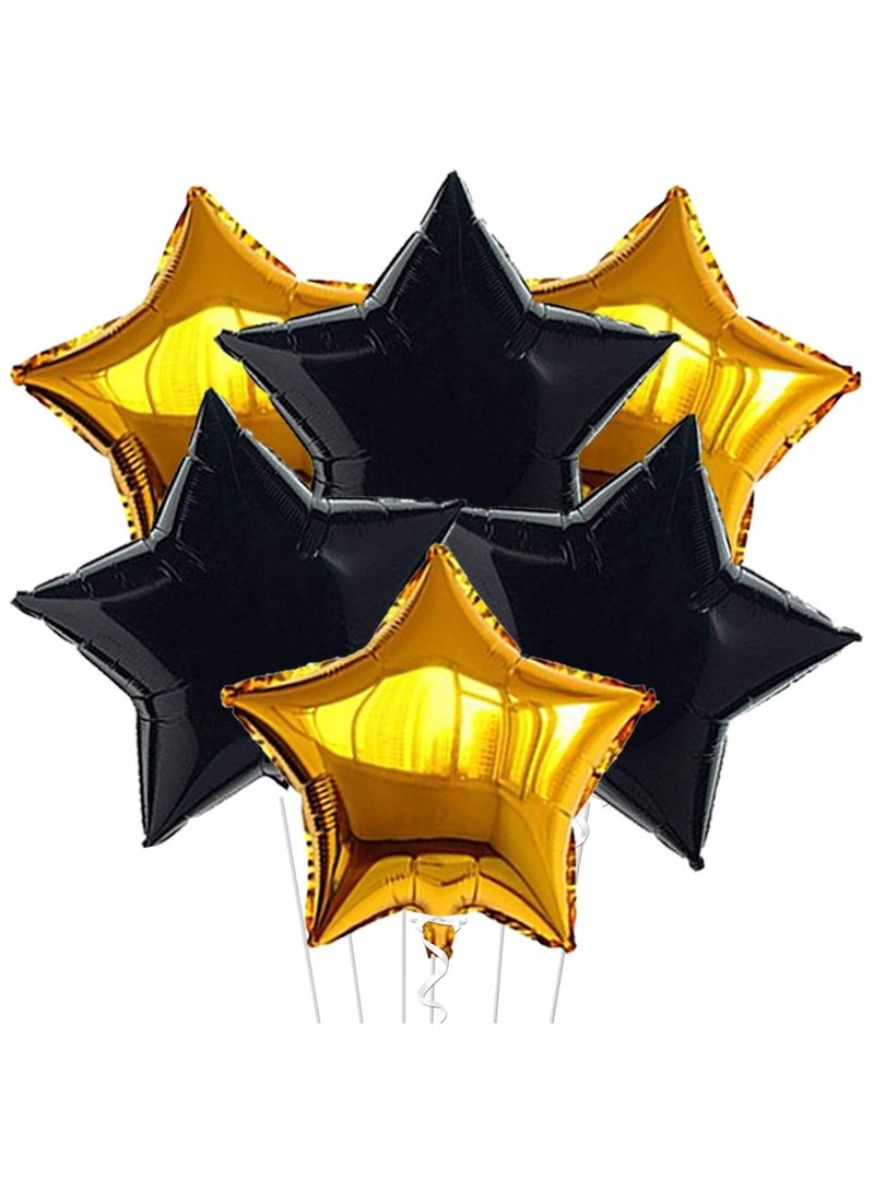 KATCHON Black and Gold Star Foil Balloons pack of 6 for Party Decoration - Image 1