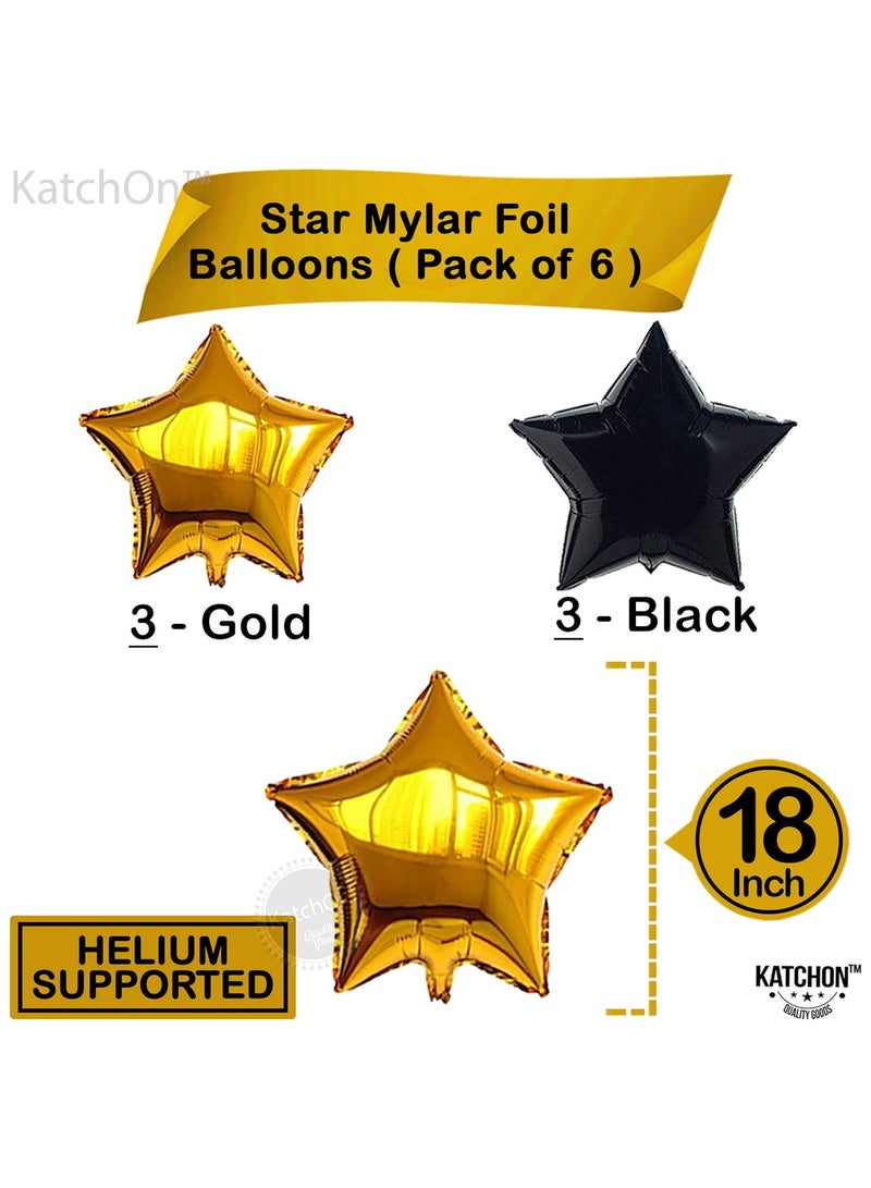 KATCHON Black and Gold Star Foil Balloons pack of 6 for Party Decoration - Image 2