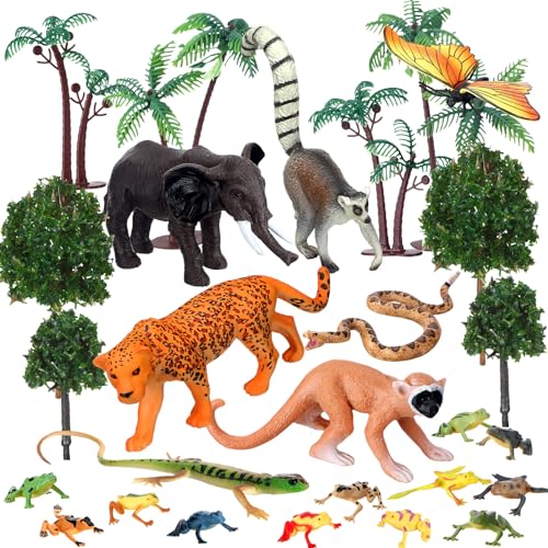 MiniInflat 25 Pcs Rainforest Animals Figures Toys Set Rainforest Diorama Supplies Jungle Safari Tropical Animals Figures for School Project Cake Toppers Birthday Party Favor Baby Shower Decorations - Image 1