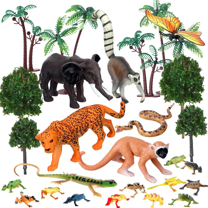 MiniInflat 25 Pcs Rainforest Animals Figures Toys Set Rainforest Diorama Supplies Jungle Safari Tropical Animals Figures for School Project Cake Toppers Birthday Party Favor Baby Shower Decorations - Image 2