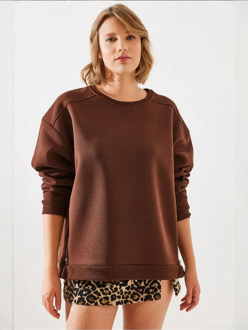 بيانكو لوتشي LUCCI Crew Neck Zipper Detailed Sweatshirt