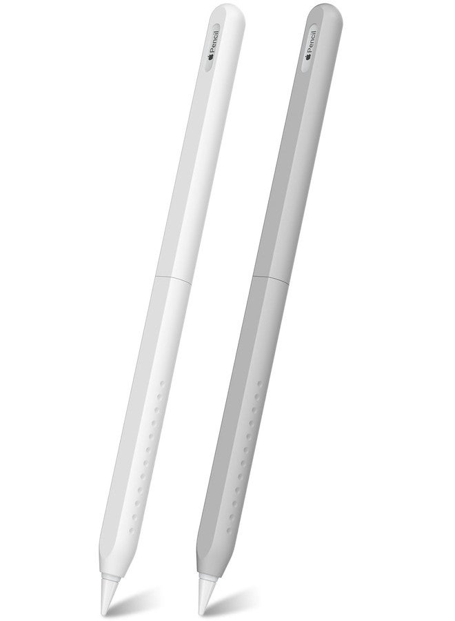 CUBETOOU 2 Pack Silicone Case for Apple Pencil 2nd Generation Case Cover Ultra Thin Protective Sleeve Accessories (White + Grey) - Image 1