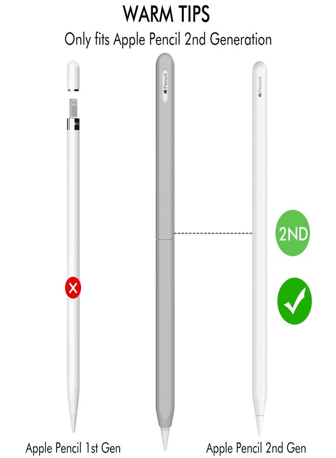 CUBETOOU 2 Pack Silicone Case for Apple Pencil 2nd Generation Case Cover Ultra Thin Protective Sleeve Accessories (White + Grey) - Image 3