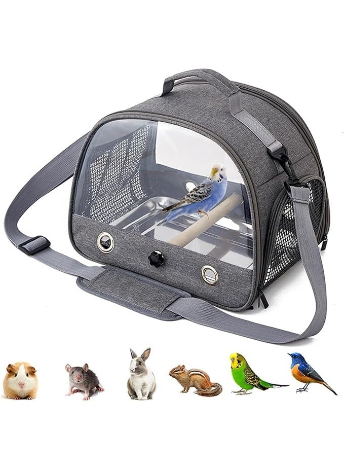 Portable Pets Carrier, Transparent Bird Handbag with Shoulder Strap, Small Medium Pets Breathable Cage for Finches Canary Cockatiel Macaw Hamster Squirrel (NB107 - Grey) - Image 1