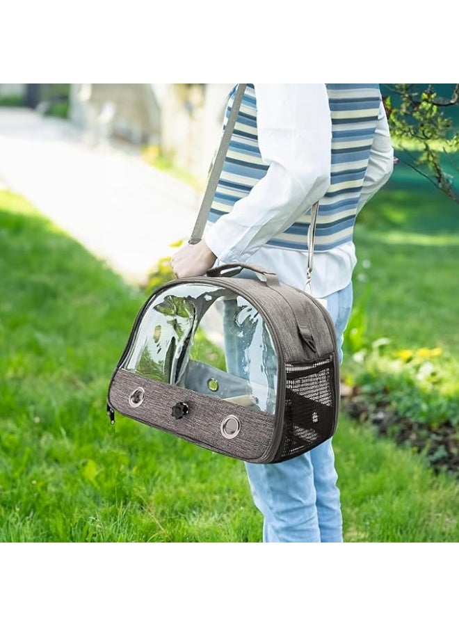 Portable Pets Carrier, Transparent Bird Handbag with Shoulder Strap, Small Medium Pets Breathable Cage for Finches Canary Cockatiel Macaw Hamster Squirrel (NB107 - Grey) - Image 2