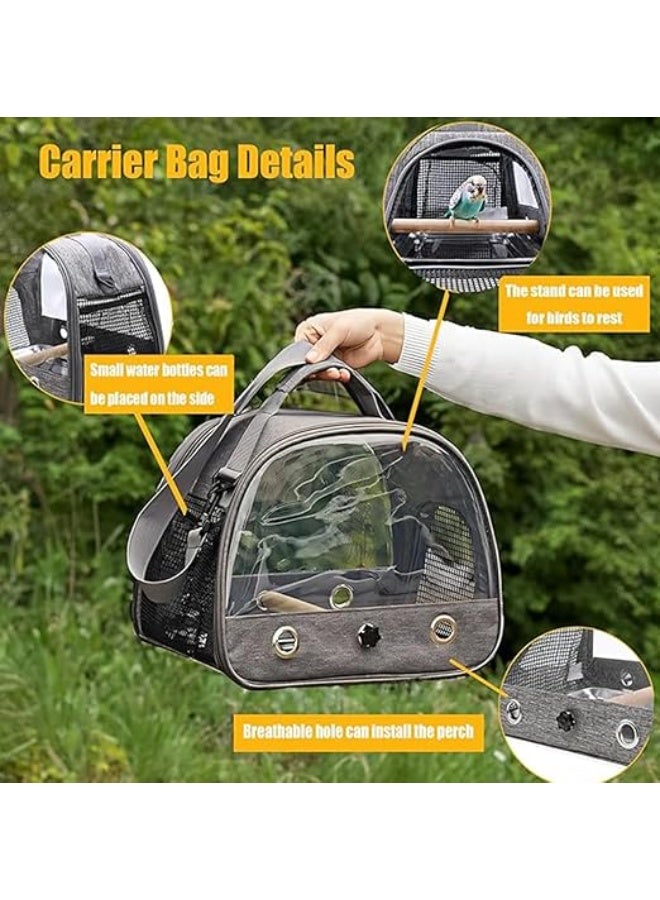 Portable Pets Carrier, Transparent Bird Handbag with Shoulder Strap, Small Medium Pets Breathable Cage for Finches Canary Cockatiel Macaw Hamster Squirrel (NB107 - Grey) - Image 3
