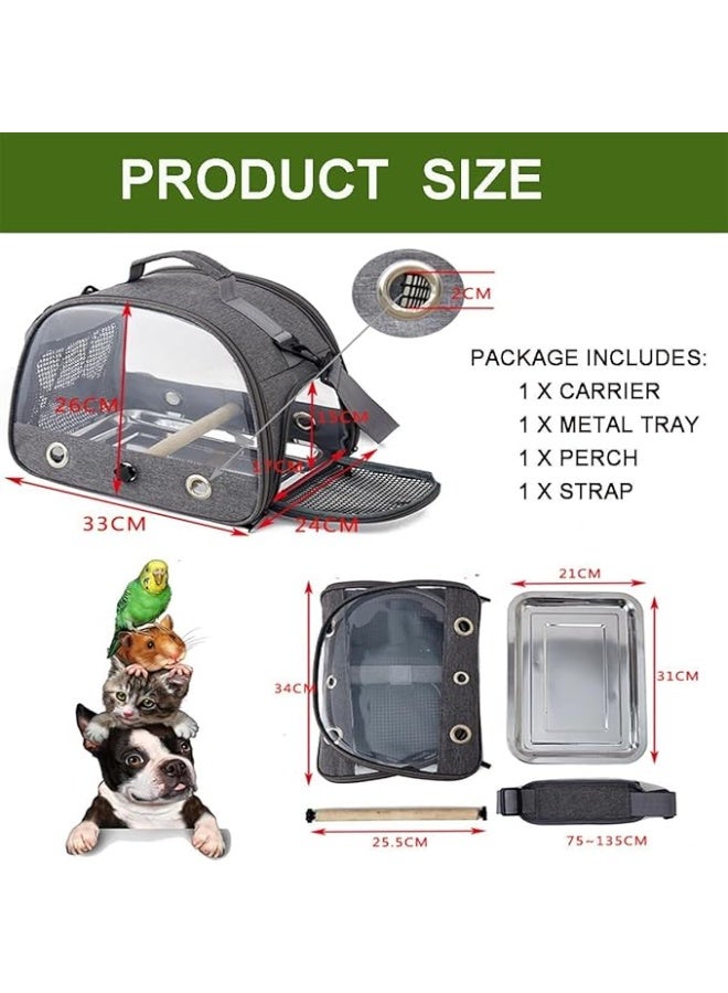 Portable Pets Carrier, Transparent Bird Handbag with Shoulder Strap, Small Medium Pets Breathable Cage for Finches Canary Cockatiel Macaw Hamster Squirrel (NB107 - Grey) - Image 5