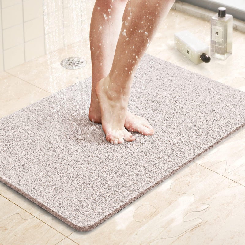 LuxStep Shower Mat Bathtub Mat24x16 inch NonSlip Bath Mat with Drain Quick Drying PVC Loofah Bathmat for TubShowerBathroom Phthalate FreeWhite