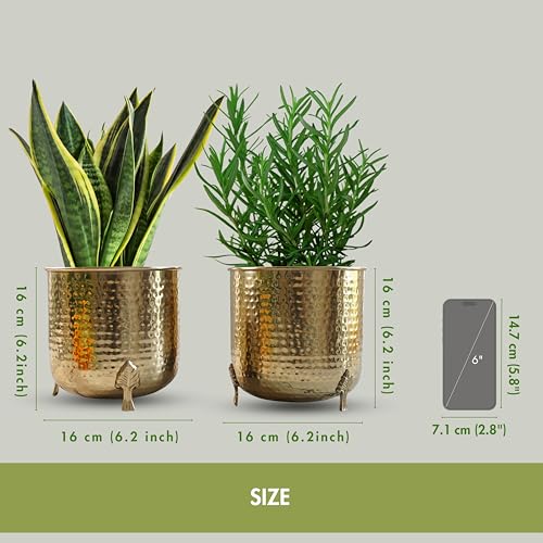 BEHOMA Hammered Gold Metal Planter for Home Decor | Decoratives for Indoor Outdoor Balcony Living Room | Size Height- 6" x Dia. 6" inch | Golden (Plant not Included) (Set of 2) - Image 5