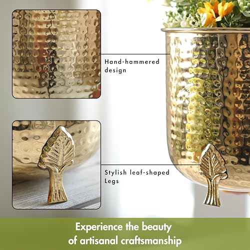 BEHOMA Hammered Gold Metal Planter for Home Decor | Decoratives for Indoor Outdoor Balcony Living Room | Size Height- 6" x Dia. 6" inch | Golden (Plant not Included) (Set of 2) - Image 3