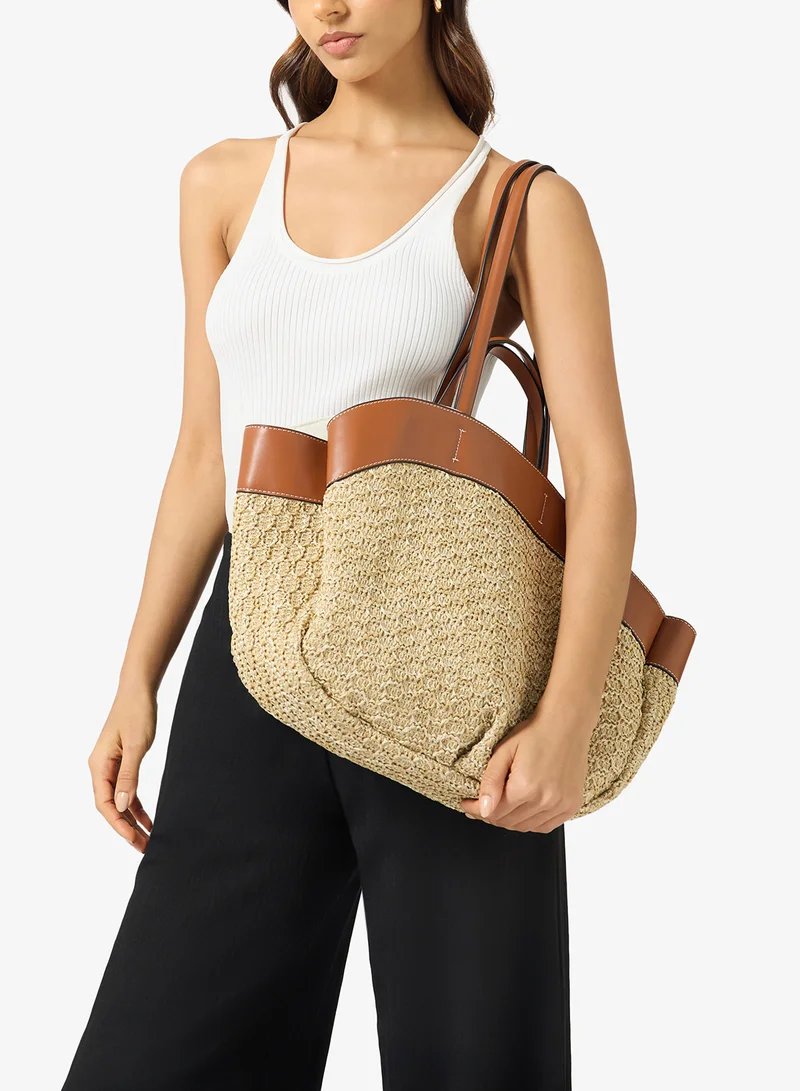 Ella Brown Textured Detailed Tote Bag for Women | Best Price UAE