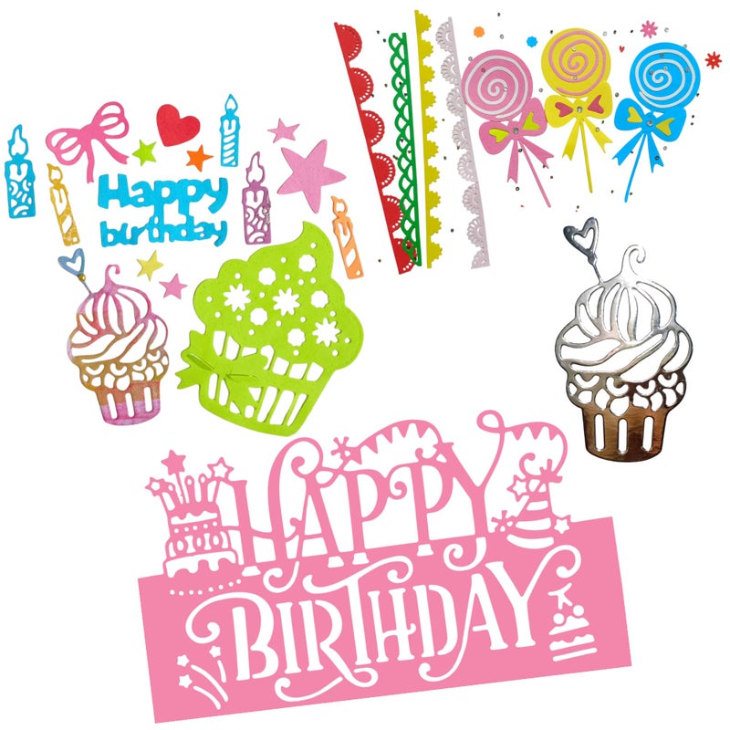 Birthday Party Decorative Cutout, Cupcake Lollipop Lace Border Design, Happy Birthday Card Making for Craft, Art Journal, Scrapbook- Spring Garden Craft - Image 1