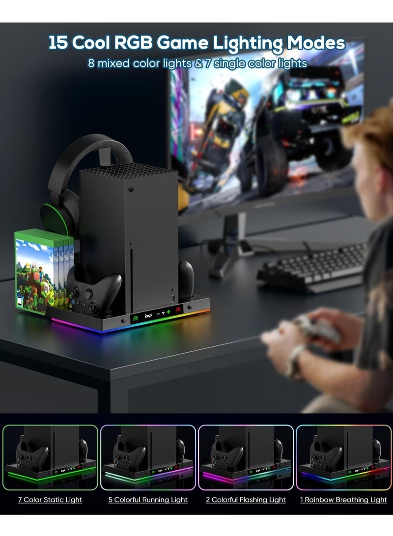PG-XBX023S Upgraded RGB Cooling Fan Charging Station for Xbox Series X Console and Controller, Wireless Dual Charger Dock  Cooler System Stand with 15 Colorful Light Modes for XSX Accessories Kit - Image 4
