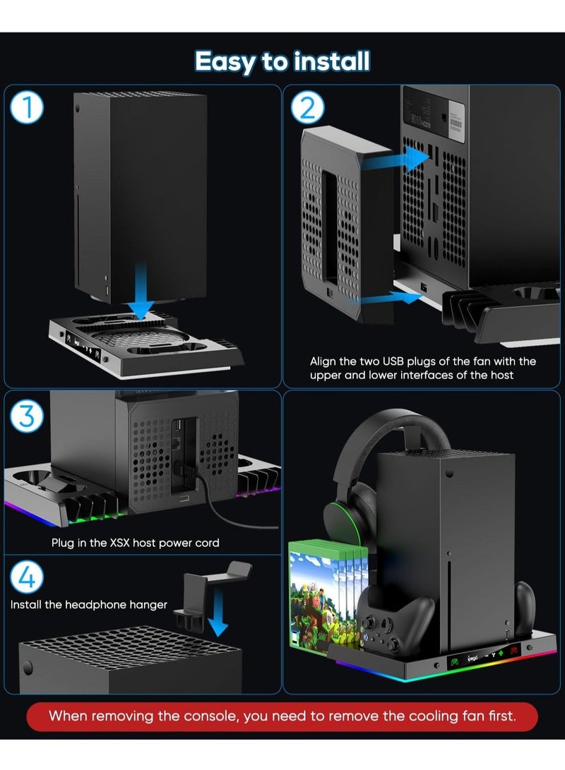 PG-XBX023S Upgraded RGB Cooling Fan Charging Station for Xbox Series X Console and Controller, Wireless Dual Charger Dock  Cooler System Stand with 15 Colorful Light Modes for XSX Accessories Kit - Image 5