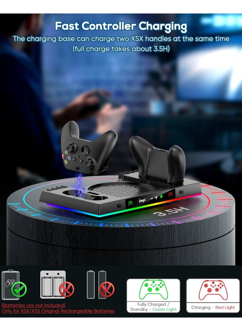 PG-XBX023S Upgraded RGB Cooling Fan Charging Station for Xbox Series X Console and Controller, Wireless Dual Charger Dock  Cooler System Stand with 15 Colorful Light Modes for XSX Accessories Kit - Image 3
