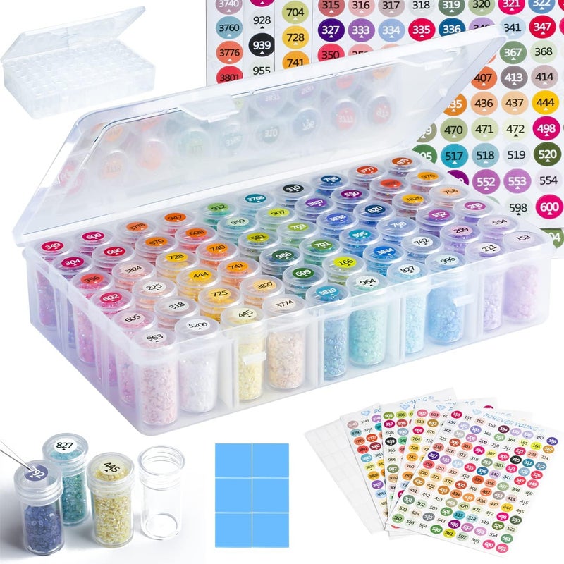 Forever young Diamond Painting Storage Containers 1 Pack 60 Grids Bead Organizer and Diamond Painting Labels Bead Organizers and Storage for Diamond Art Accessories Diamond Bead Storage Diamond Art Storage