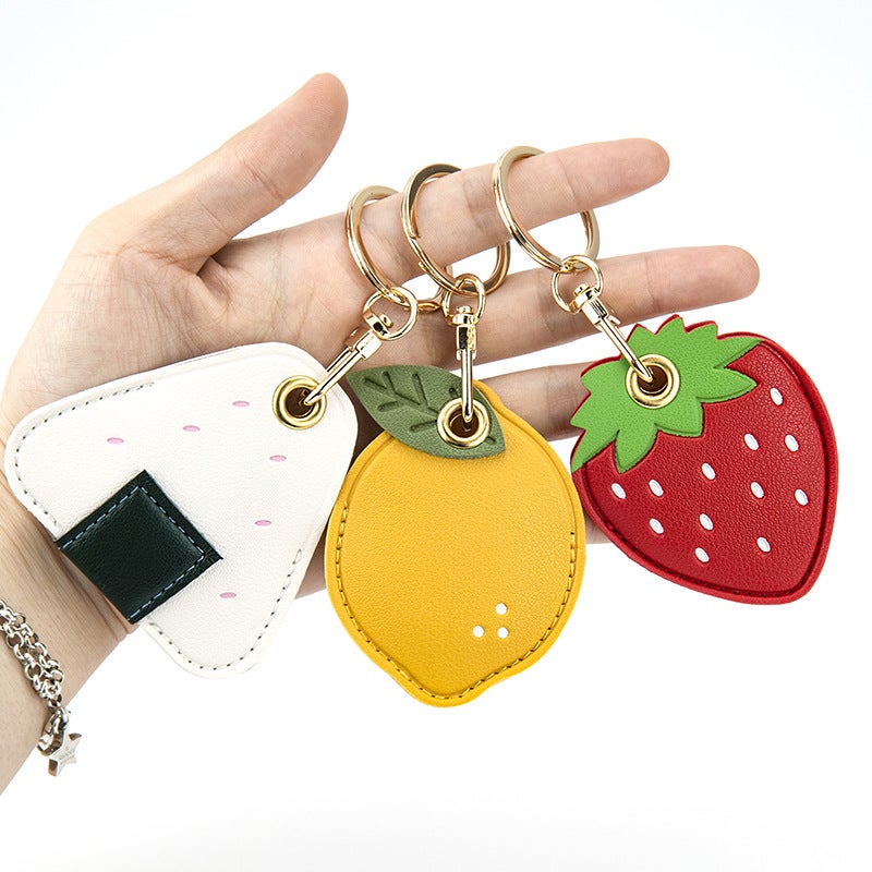 Leather Airtag Protective Cover – Cute Cartoon Water Drops Keychain - Image 2