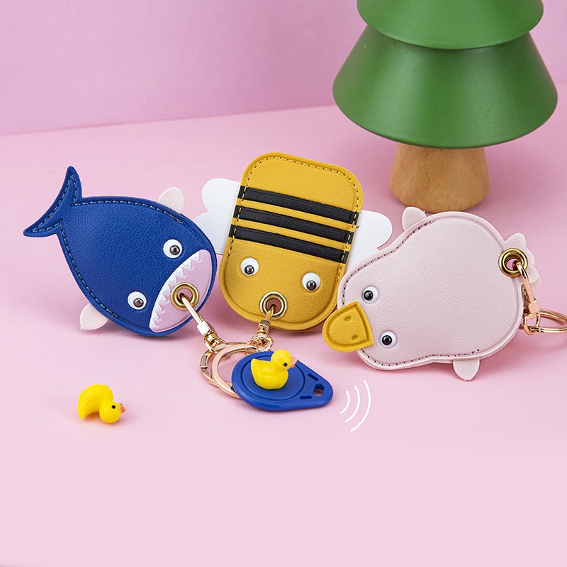 Leather Airtag Protective Cover – Cute Cartoon Water Drops Keychain - Image 3