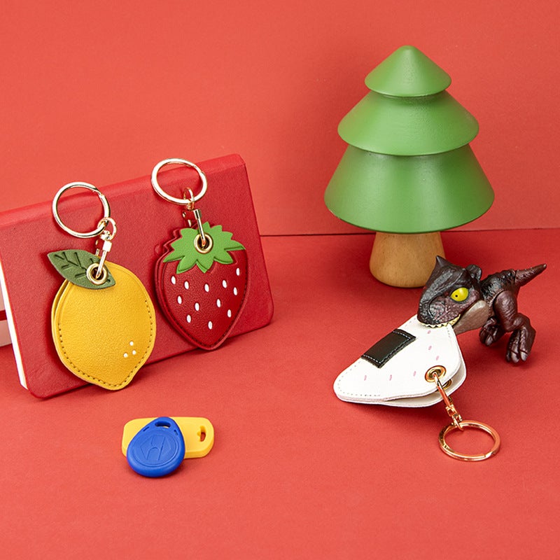 Leather Airtag Protective Cover – Cute Cartoon Water Drops Keychain - Image 4