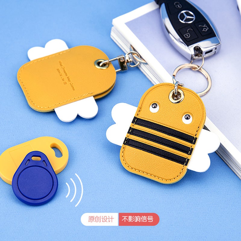 Leather Airtag Protective Cover – Cute Cartoon Water Drops Keychain - Image 5