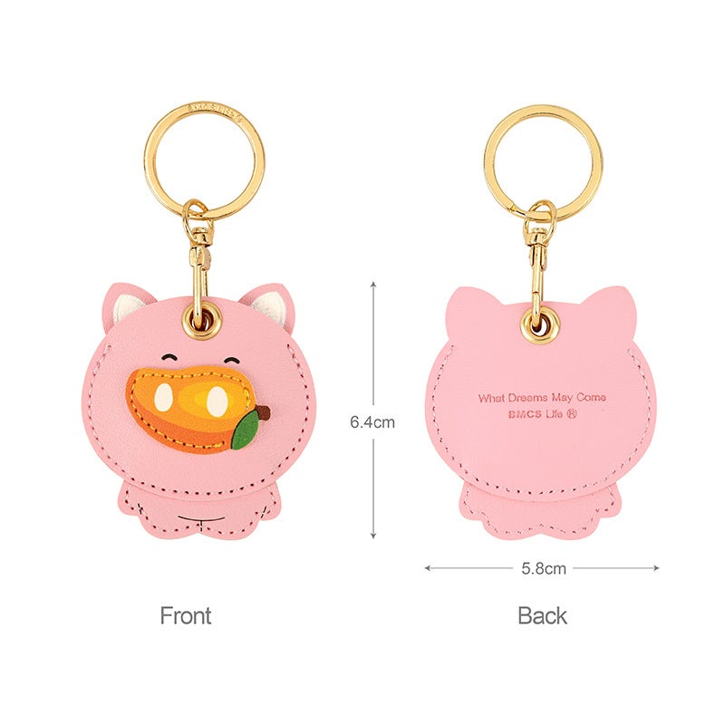 Leather Airtag Protective Cover – Cute Cartoon Water Drops Keychain - Image 1