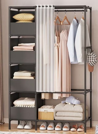 Portable Wardrobe Storage Closet, Clothes Storage Cabinet with Curtain, Clothes Rack Clothes Hanging Shelving for Living Room, Bedroom, Clothes Room, Black - pzsku/Z959635252F0FDAC134C1Z/45/_/1709021474/e5454a00-2425-4fe6-abd5-428d9c3a8c1b