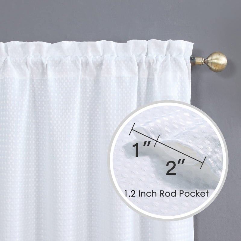 Home Queen White Water Resistant Bathroom Window Curtain, Waffle Textured Half Tier Curtains for Kitchen Cafe, 28" W X 45" L Inches, Set of 2 - Image 3